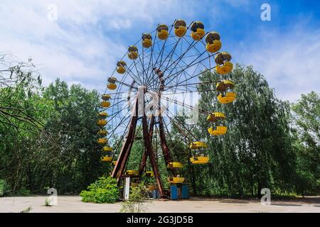 Attraktion Riesenrad in Geisterstadt Pripyat, Tschernobyl Ausschlusszone, nukleare Kernschmelzkatastrophe Stockfoto