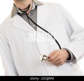 Nahaufnahme der Hand eines Arztes mit einem Stethoskop Stockfoto