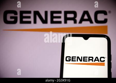 Brasilien. Juni 2021. In dieser Abbildung ist ein Logo von Generac Holdings Inc. (Generac) zu sehen, das auf einem Smartphone und im Hintergrund zu sehen ist. Kredit: Rafael Henrique/SOPA Images/ZUMA Wire/Alamy Live Nachrichten Stockfoto