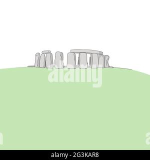 Stonehenge in Großbritannien handgezeichnet mit schwarzen Linien isoliert auf weißem Hintergrund Illustration Vektor. Stock Vektor