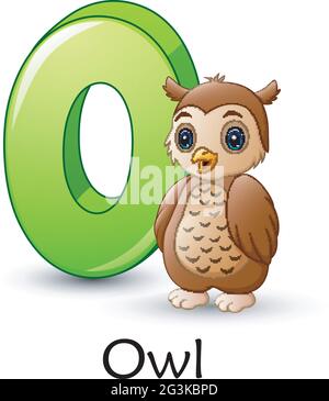 Buchstabe O ist für Eule Karikatur-Alphabet Stock Vektor