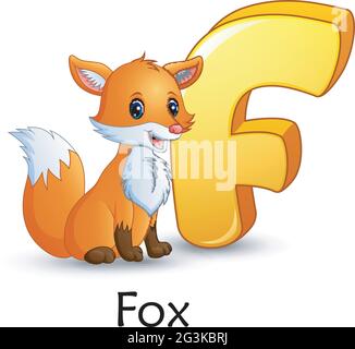 Buchstabe F ist für Fox-Cartoon-Alphabet Stock Vektor