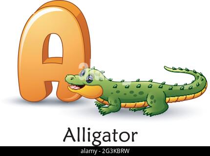 Buchstabe A ist für Alligator Cartoon Alphabet Stock Vektor