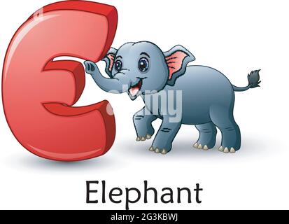 Buchstabe E ist für Elefant Karikatur Alphabet Stock Vektor