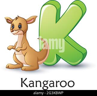 Der Buchstabe K steht für das Karikaturalphabet Kangaroo Stock Vektor