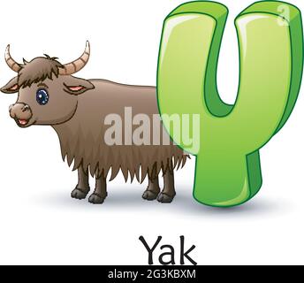 Der Buchstabe Y steht für das Yak-Cartoon-Alphabet Stock Vektor