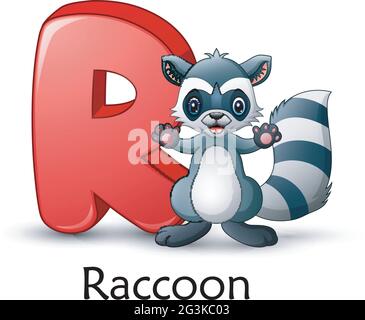 Buchstabe R ist für Raccoon Karikatur-Alphabet Stock Vektor