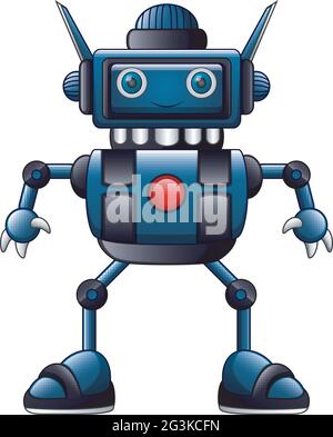 Blauer Roboter Cartoon auf weißem Hintergrund isoliert Stock Vektor