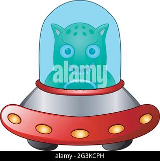 Rotes UFO mit grünem Alien auf weißem Hintergrund Stock Vektor