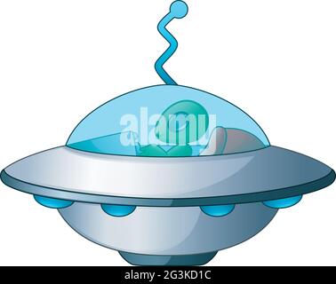 UFO-Raumschiff mit grünem Alien auf weißem Hintergrund Stock Vektor