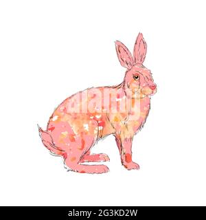 Illustration von Aquarell rosa Kaninchen Stockfoto