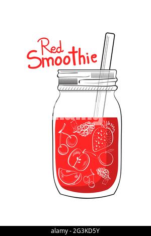 Abbildung eines handgezeichneten roten Smoothie-Glases Stockfoto