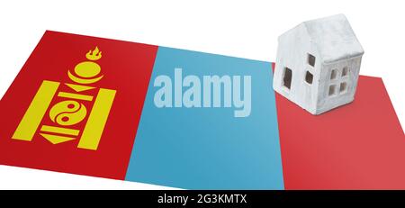 Kleines Haus auf einer Flagge - Mongolei Stockfoto