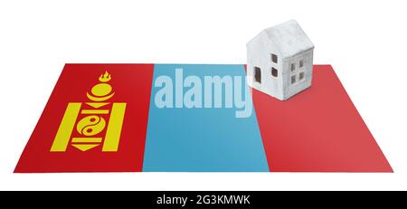 Kleines Haus auf einer Flagge - Mongolei Stockfoto