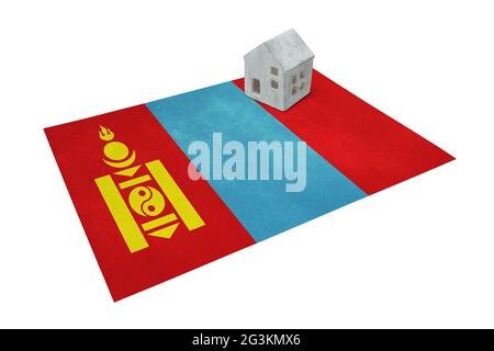 Kleines Haus auf einer Flagge - Mongolei Stockfoto