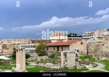 Hadrians Bibliothek archäologischer Park in Athen, Griechenland. Stockfoto