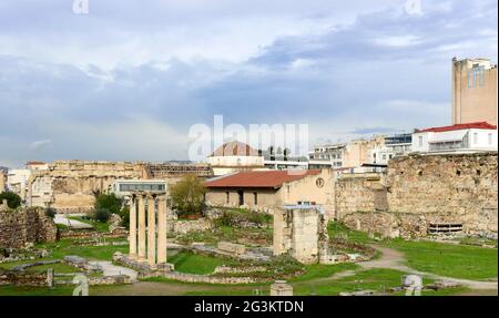 Hadrians Bibliothek archäologischer Park in Athen, Griechenland. Stockfoto