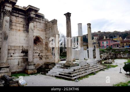 Hadrians Bibliothek archäologischer Park in Athen, Griechenland. Stockfoto