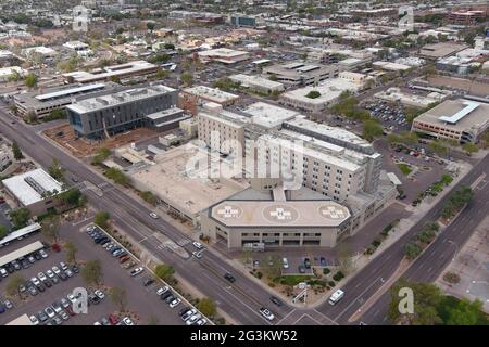 Eine Luftaufnahme des Krankenhauscampus des HonorHealth Scottsdale Osborn Medical Center, Dienstag, 26. Januar 2021, in Scottsdale, Arizona Stockfoto