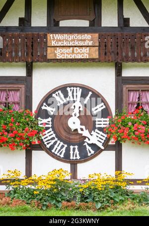 TRIBERG, Deutschland - 21. AUGUST 2017: die größte Kuckucksuhr der Welt in Schonach Stockfoto