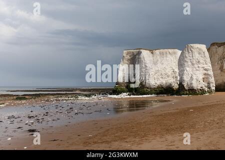 Botany Bay Beach bei Ebbe, Sand und weiße Kreidestapel, Broadstairs, Kent, England Stockfoto