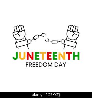 Juneteenth Freedom Day. Zwei Hände mit geballten Fäusten brechen Ketten. Juni 19 Feier Vektor Illustration isoliert Stock Vektor