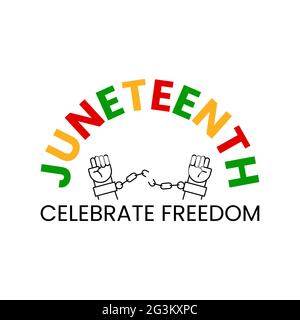 Juneteenth Feiert Den Tag Der Freiheit. Zwei Hände mit geballten Fäusten brechen Ketten. Juni 19 Vektorgrafik isoliert Stock Vektor