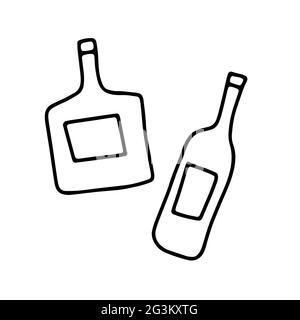 Handgezeichnetes Flaschensymbol „Doodle“. Konturflasche isoliert auf weißem Hintergrund. Handgezeichnete Küchenutensilien, Getränke-Küchenutensilien, Geschirr für Getränke, Alkoh Stock Vektor