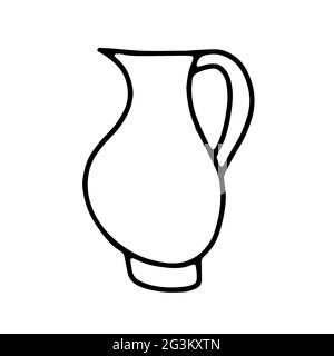 Doodle minimalistisches handgezeichnetes Glas. Kanne auf weißem Hintergrund isoliert umrandet. Gemütliche Küchenutensilien, niedliches Geschirr, Geschirr für Milch, Kaffee, Getränke Stock Vektor