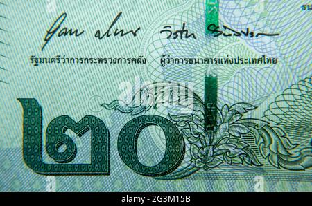 Detail auf einer 20 Baht Thailand Banknote Stockfoto