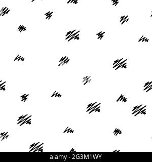 Nahtloses skandinavisches Muster. Schwarz handgezeichnetes Zickzack isoliert auf weißem Hintergrund. Dezente, kuschelige Verzierung. Vektorgrafiken mit Konturen Stock Vektor