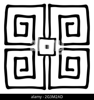 Geometrisches Vektormuster. Dekoratives, handgezeichnetes, schwarzes Umriss-Mäander-Element auf weißem Hintergrund isoliert. Antikes historisches Ornament. Griechisch oder Roma Stock Vektor