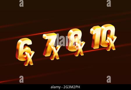 Bonus 6x, 7x, 8x, 10x Gewinner, großes Jackpot-Spiel, casino-Zeichen gesetzt. Vektorgrafik Stock Vektor