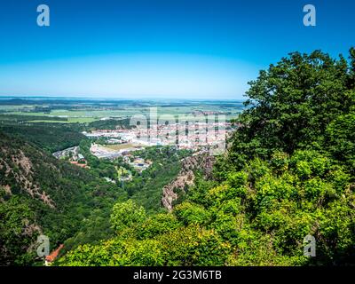 Blick auf die Stadt Thale im Harz Stockfoto