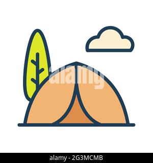 Sommerzelt einzelnes isoliertes Symbol mit Vektor-Illustration im Stil einer gefüllten Linie Stockfoto