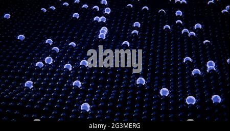 Welle von Kugeln mit Spritzern von leuchtenden abstrakten Hintergrund 3d-Illustration Stockfoto