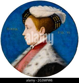 Edward VI. (1537–1553) als sechsjähriger Junge, als Herzog von Cornwall, Porträtmalerei der Werkstatt von Hans Holbein dem Jüngeren, 1545-1547 Stockfoto