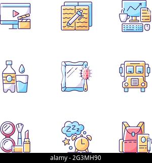 RGB-Farbsymbole für alltägliche Aktivitäten eingestellt Stock Vektor