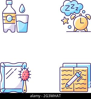 Tägliche Planung und RGB-Farbsymbole für Routinen eingestellt Stock Vektor