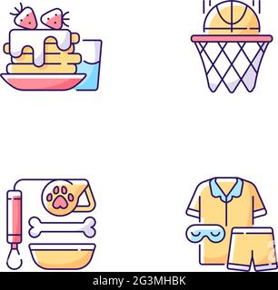 Tägliche Routine-RGB-Farbsymbole für Schüler eingestellt Stock Vektor