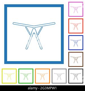 Zusammenklappbare Wäscheständer mit flachen Farbsymbolen in quadratischen Rahmen auf weißem Hintergrund Stock Vektor