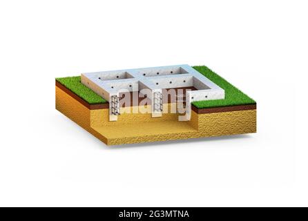 Gegossen verstärkten Zement Wand Keller. Isoliert Konzept industriellen 3D-Illustration Stockfoto