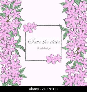 Design floralen Rahmen, Vektor. Vorlage für Einladung oder Grußkarte. Zarte Hintergrund mit Blumen. Blumenposter. Abbildung, Handzeichnung. Stock Vektor