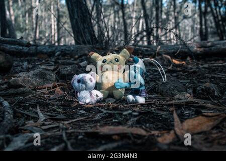 Niedliche Puppen im Wald. Stockfoto