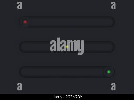 Satz von vektorneomorphen Tasten. Schieberegler für Websites, mobile Menüs, Navigation und Apps. Stock Vektor