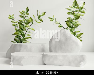 Podium Mockup Display mit für Produktpräsentation, 3D-Rendering Stockfoto