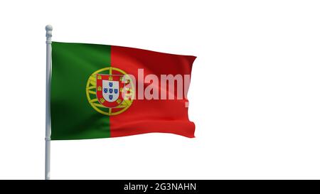 Die Nationalflagge der Portugiesischen Republik, die im Wind winkt. 3d-Rendering, CGI Stockfoto