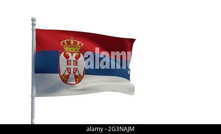 Die Nationalflagge der Republik Serbien, winkt im Wind. 3d-Rendering, CGI Stockfoto