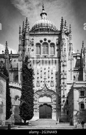 Patio Chico zwischen alter und neuer Kathedrale in Salamanca, Spainю Schwarz-Weiß-Fotografie, spanische Architektur Stockfoto