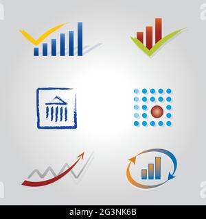 Satz von 6 Grafiksymbolen - verschiedene Diagrammtypen mit Pfeilen in verschiedenen Farben Stock Vektor